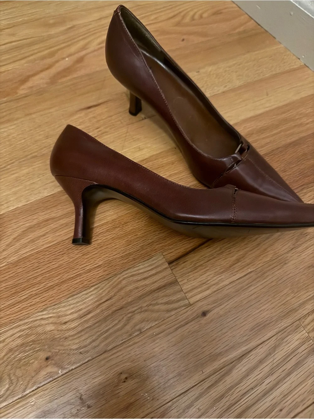 Pointed-Toe Burgundy Leather Heels with Subtle Hardware